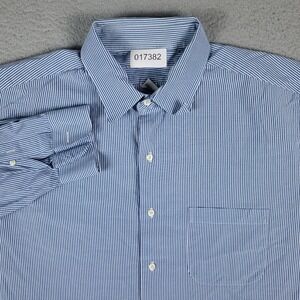 Brooks Brothers Shirt Mens 17 32/33 Blue Check Button Up Long Sleeve *DAMAGED*